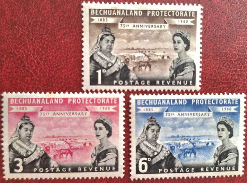 Bechuanaland 1960 75th Anniv. Set of 3 Unused Hinged stamps