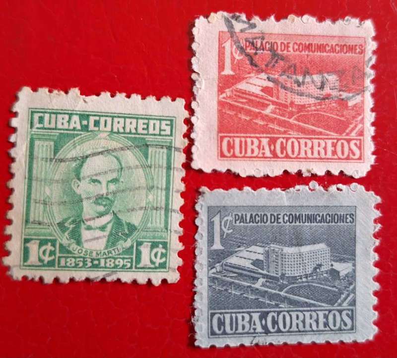 Cuba 1954 José Marti and 1958 Postal Tax for Palace of Communications 3 Used stamps
