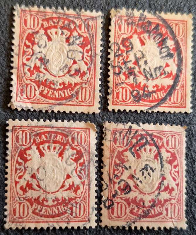 Bayern 1880's Embossed Coat of Arms 4x 10 pfennig Used stamps