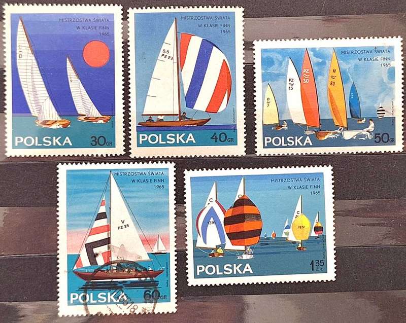 Poland 1965 Yachts 4 Mint and 1 Cancelled stamp from Set of 8 stamps