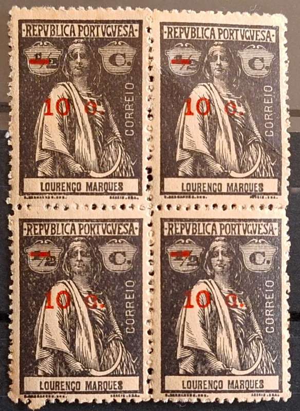 Portuguese Lourenco Marques 1921 Ceres Block of 4 Unused Surcharged stamps