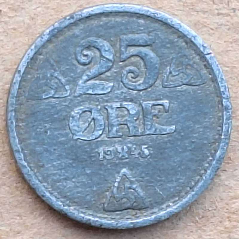 Norway 1945 25 ore  German Occupation Coinage Zinc