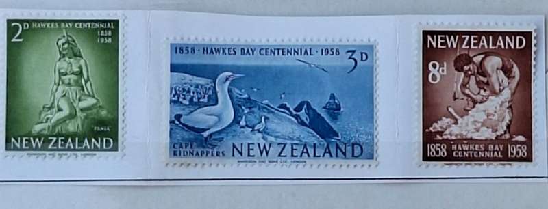 New Zealand 1958 Hawkes Bay Centennial Set of 3 Unused stamps on Paper