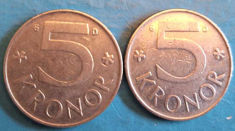 Sweden 1988 1990 (2 Coins) 5 Kr Copper-nickel