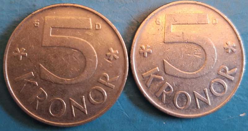 Sweden 1988 1990 (2 Coins) 5 Kr Copper-nickel