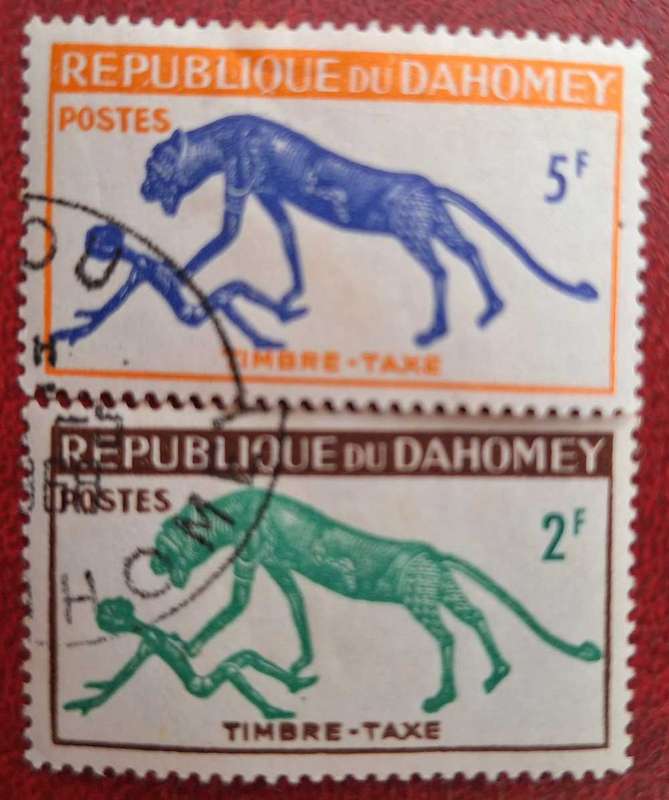 Dahomey 1963 Postage Due Panther over Man 2 Cancelled Hinged stamps