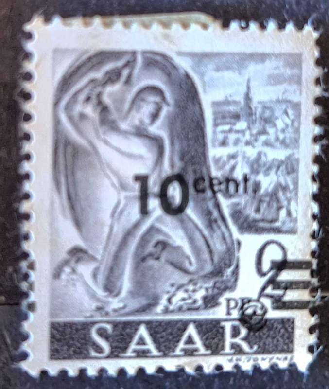Germany SAAR 1947 Miner Overprint 10c on 2pf 1 Unused  Hinged stamp
