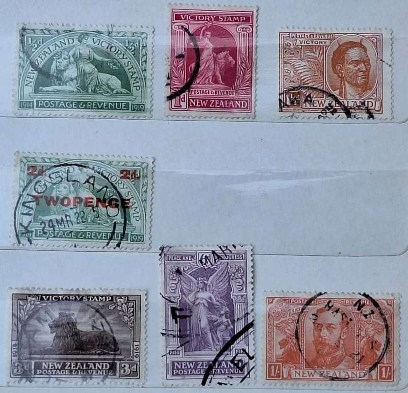 New Zealand 1920 Victory Set of 7 Used Hinged stamps