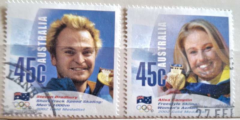Australia 2002 Winter Olympics 2002 Gold Medalists Salt Lake City 2 Cancelled Hinged stamps