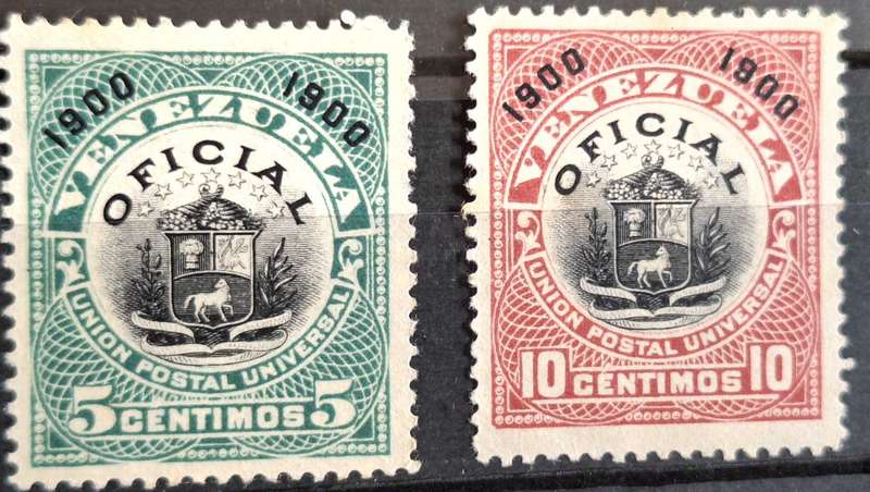 Venezuela 1900 5c and 10c Coat of Arms OFFICIAL 2 Unused Stamps