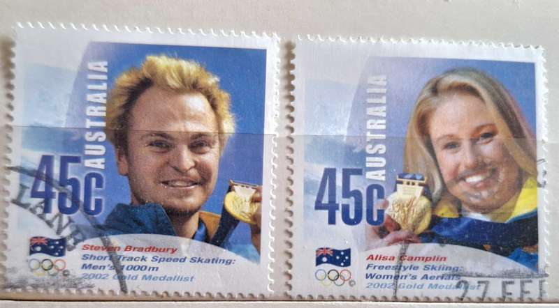 Australia 2002 Winter Olympics 2002 Gold Medalists Salt Lake City 2 Cancelled Hinged stamps