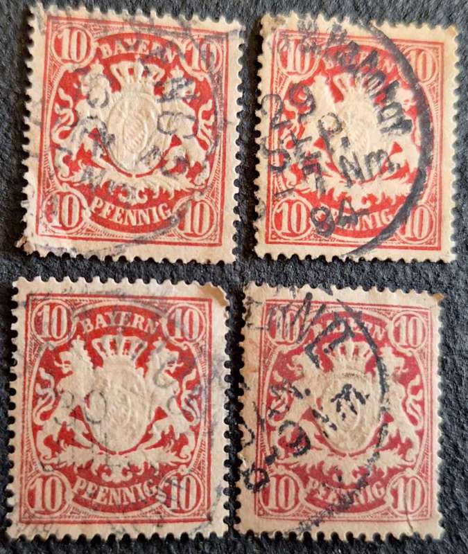 Bayern 1880's Embossed Coat of Arms 4x 10 pfennig Used stamps