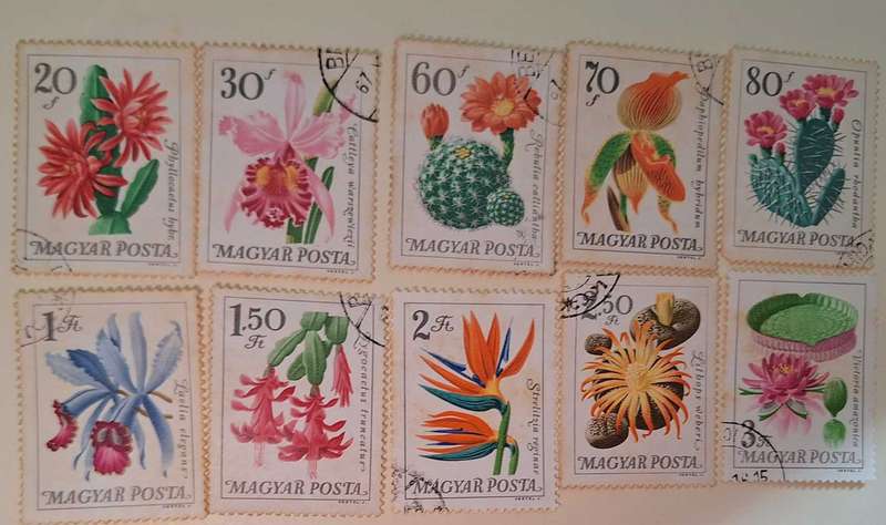 Hungary 1965 Cacti Succulents and Orchids Set of 10 Used Hinged stamps