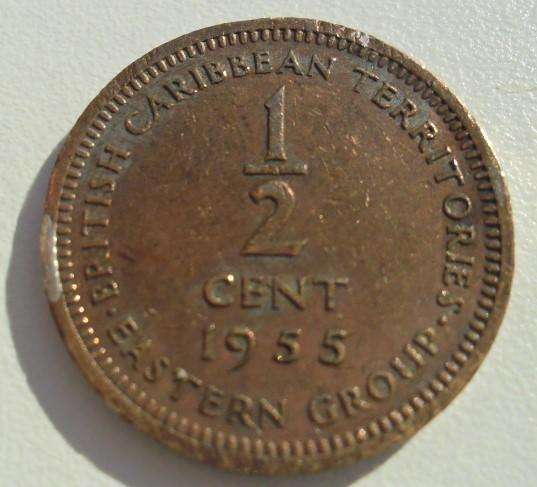 1955 CARABEAN GROUP 1/2 CENT QE MINOR DAMAGE
