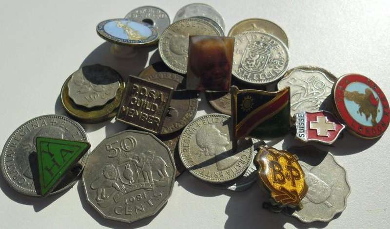 BADGES AND ODD LOT OF WORD COINS
