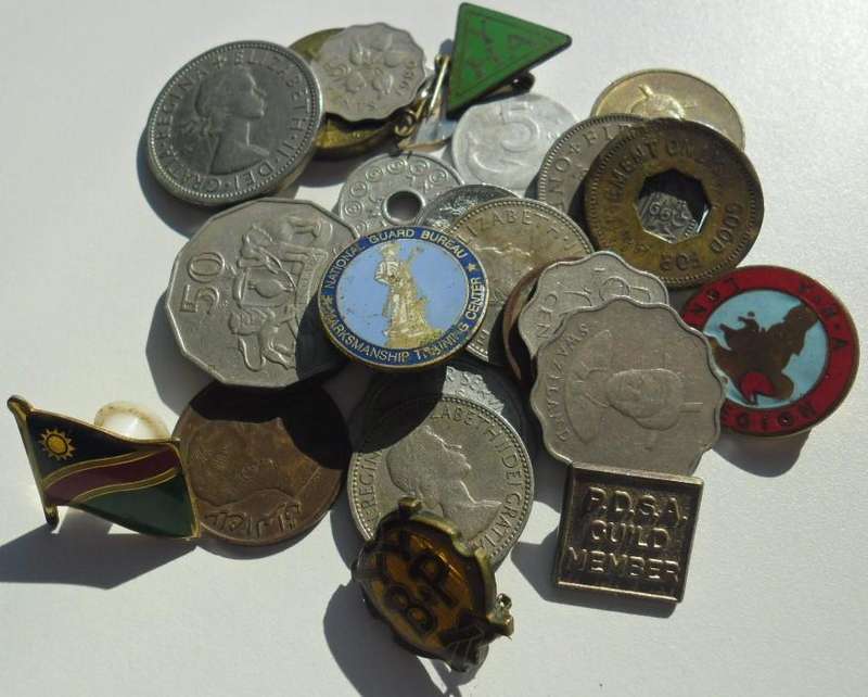 BADGES AND ODD LOT OF WORD COINS