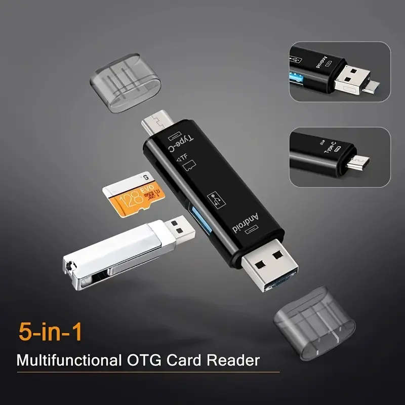 5-in-1 USB Type C/USB/Micro USB/TF/SD Memory Card Reader