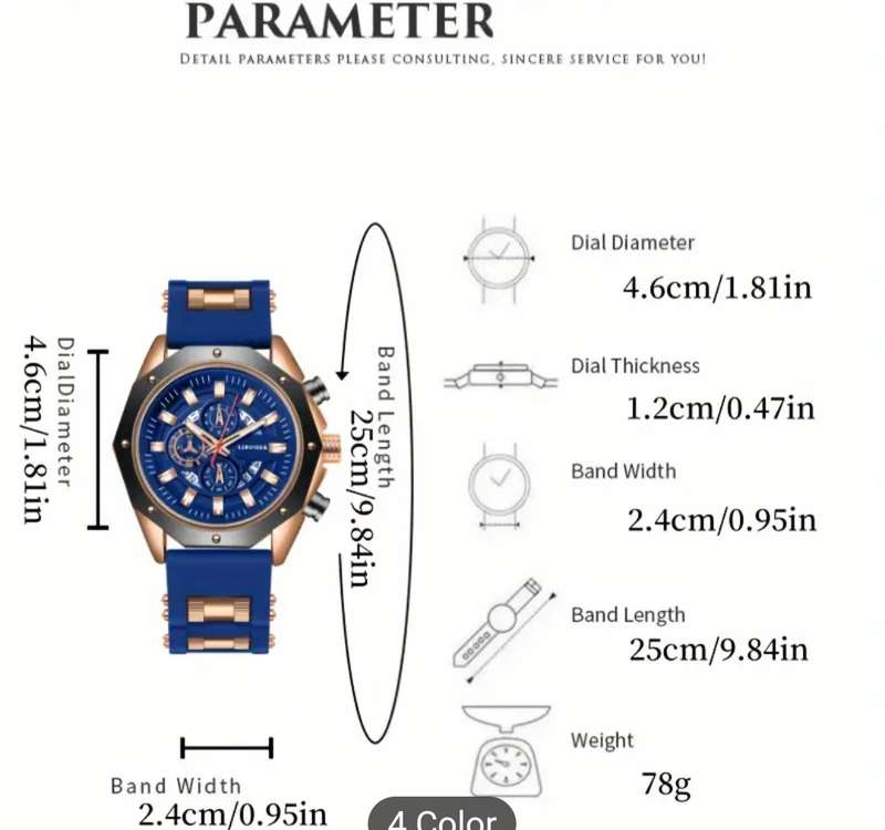 Liboger Business Men's Automatic Watch with Full Dial Calendar and Silicone Strap - BLUE