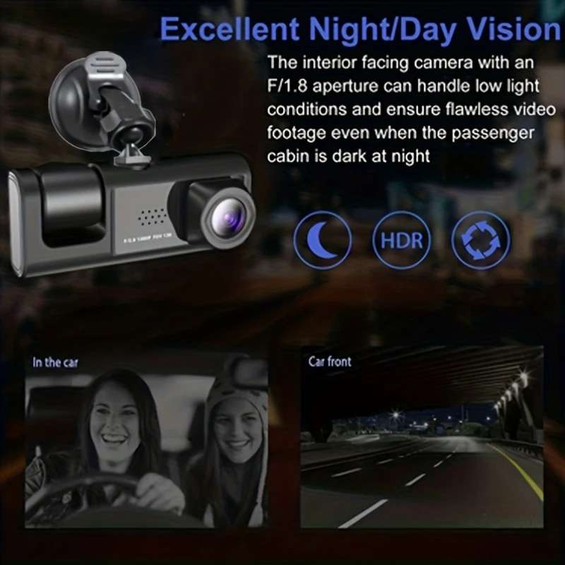HD Front-Facing 1080P + Built-In 480P Dual Camera, Dashboard Camera for Cars