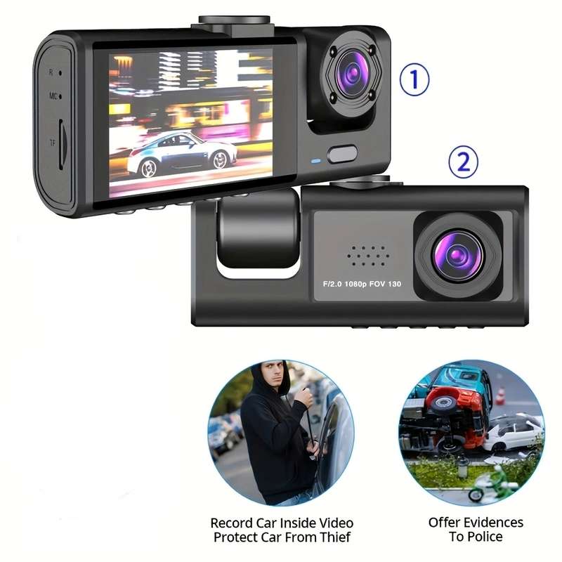 HD Front-Facing 1080P + Built-In 480P Dual Camera, Dashboard Camera for Cars