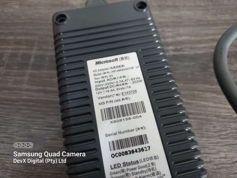 Microsoft Xbox 360 Power Supply - 12v/203W/16.5A - Verified Working Power Supply - Grey