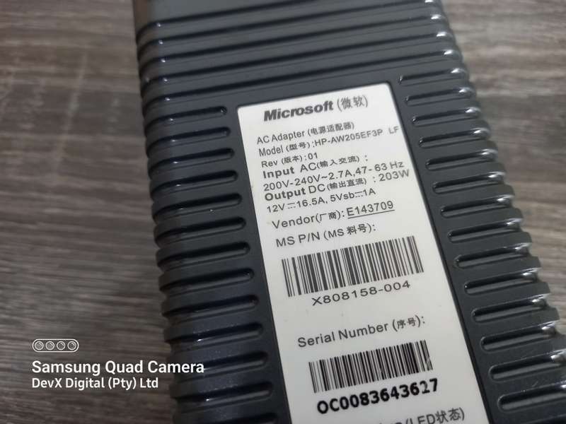 Microsoft Xbox 360 Power Supply - 12v/203W/16.5A - Verified Working Power Supply - Grey