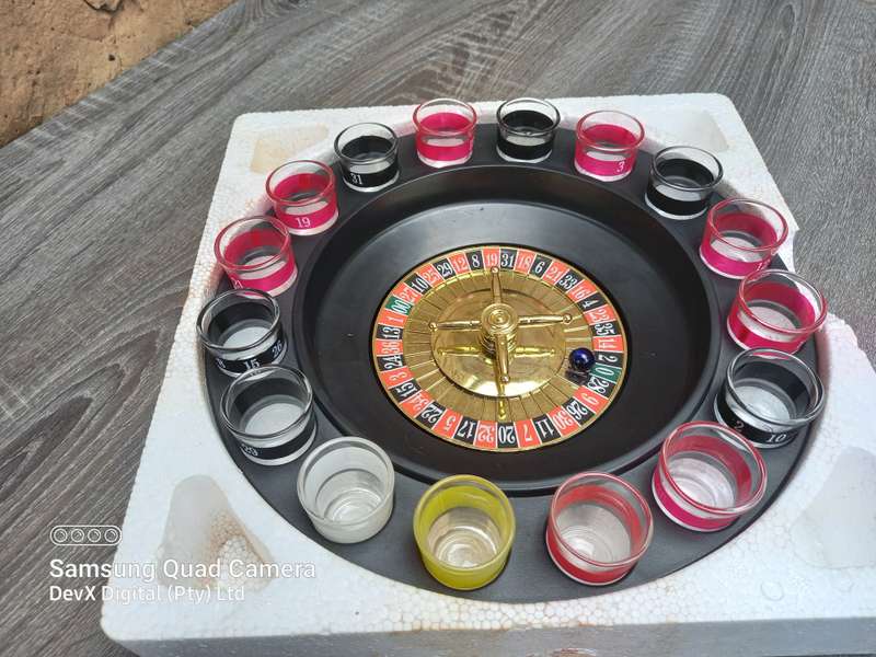 Roulette Drinking Game with 16 Shot Glasses - Complete Set in Box - Spins Smoothly - Perfect Gift