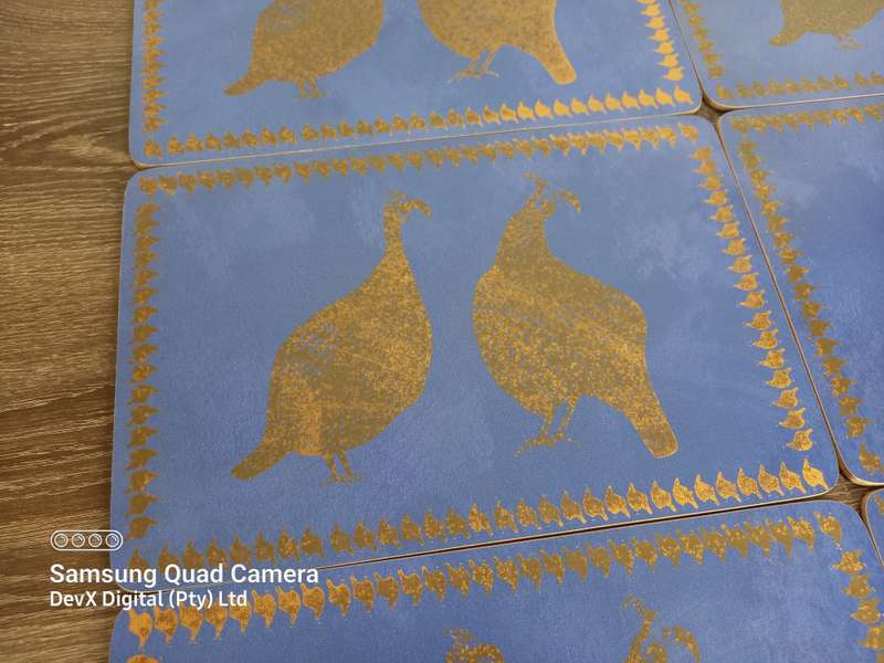 Blue & Gold Peacock Heavy-Duty Wooden Place-mats - Set of 6 - Stunning Dining Elegance