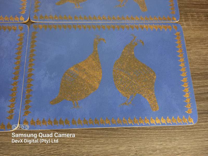 Blue & Gold Peacock Heavy-Duty Wooden Place-mats - Set of 6 - Stunning Dining Elegance