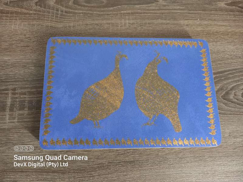 Blue & Gold Peacock Heavy-Duty Wooden Place-mats - Set of 6 - Stunning Dining Elegance