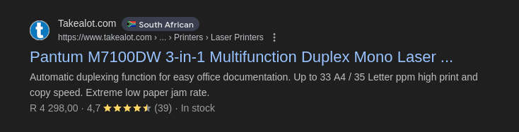 Pantum M7100DW 3-in-1 Laser Printer - Sold For Parts & Spares Only - Water/Rain Damaged