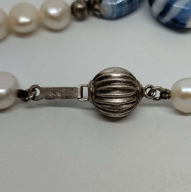 Pearl Necklace with Glass Beads and Sterling Silver Clasp #S0039