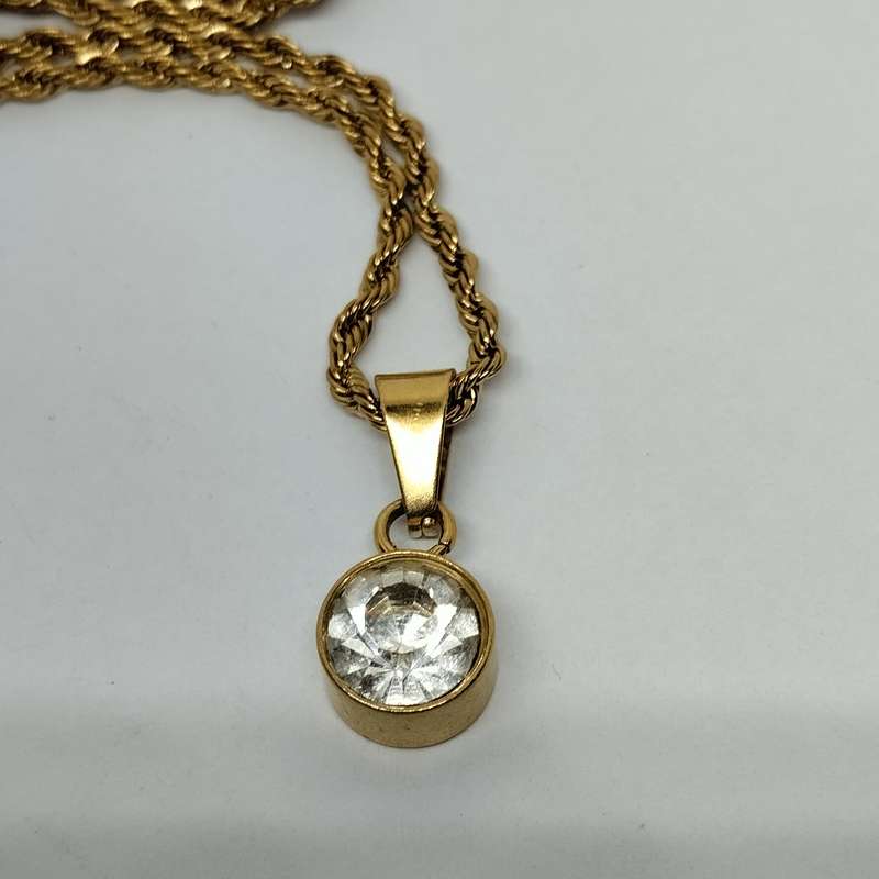 Gold Plated Necklace with Diamante Pendant  #F0080