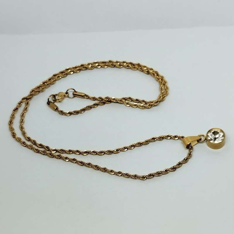 Gold Plated Necklace with Diamante Pendant  #F0080