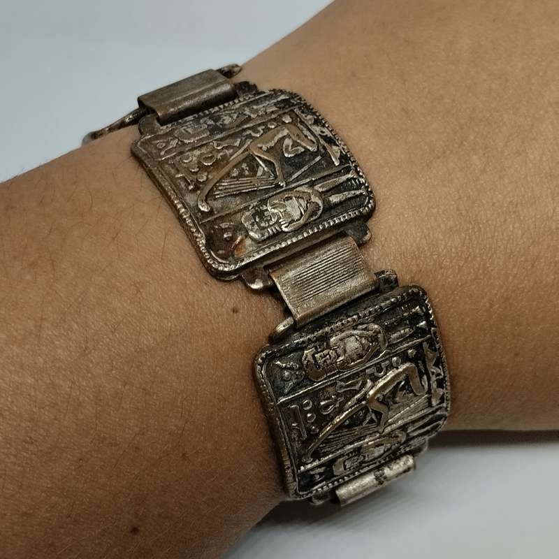 Vintage Nickel Hieroglyphic Bracelet #F0086