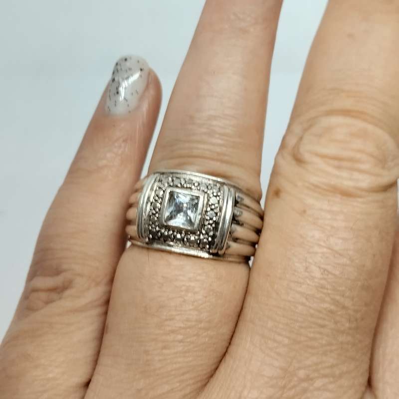 Sterling Silver Ring with Square Cut Cubic Zirconia #S0048
