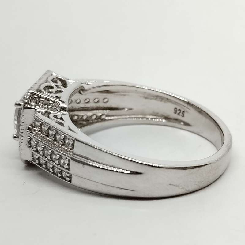Sterling Silver Ring with Square Cut Cubic Zirconia #S0055
