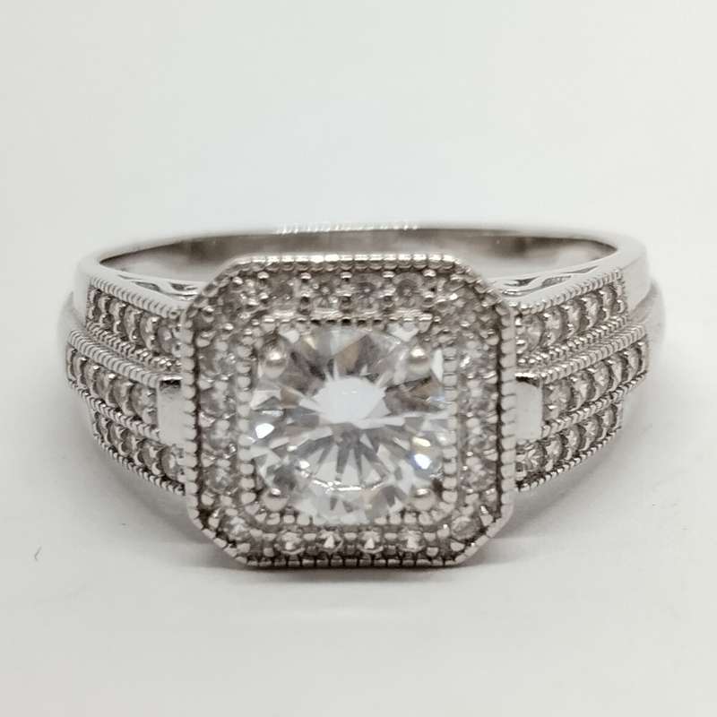 Sterling Silver Ring with Square Cut Cubic Zirconia #S0055