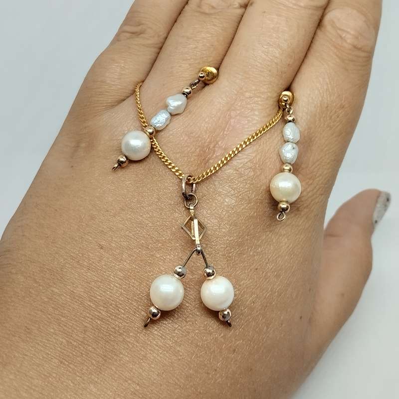 Dainty Gold Plated Necklace and Earring Set with Pearl Accents #F0104