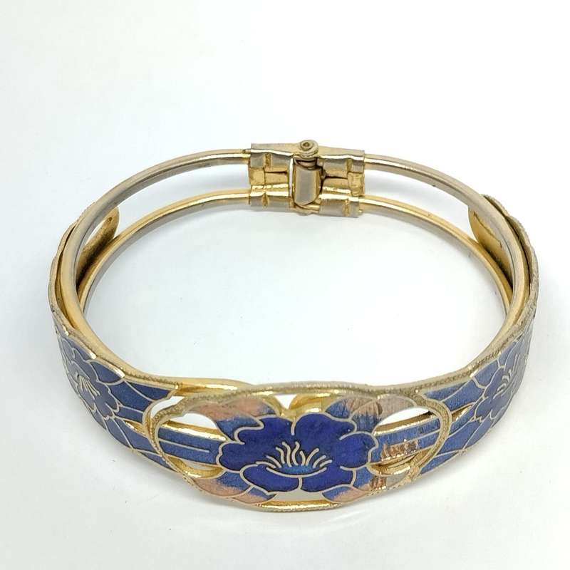 Vintage Cloisonne Enamel Lotus Flower Bracelet #F0097