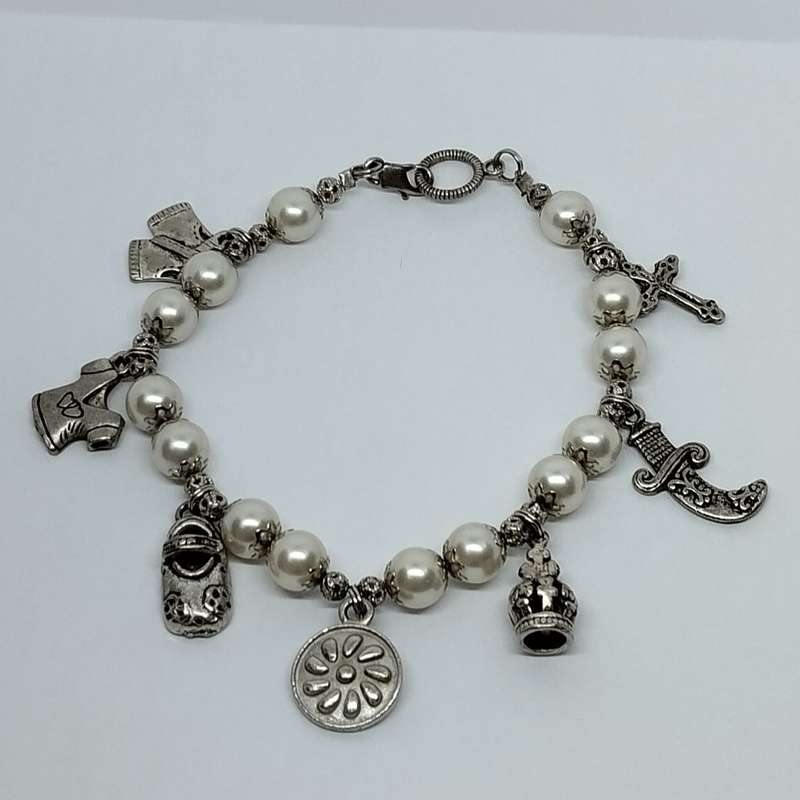 Silver Bead and imitation Pearl Charm Costume Jewelry Bracelet #C0086