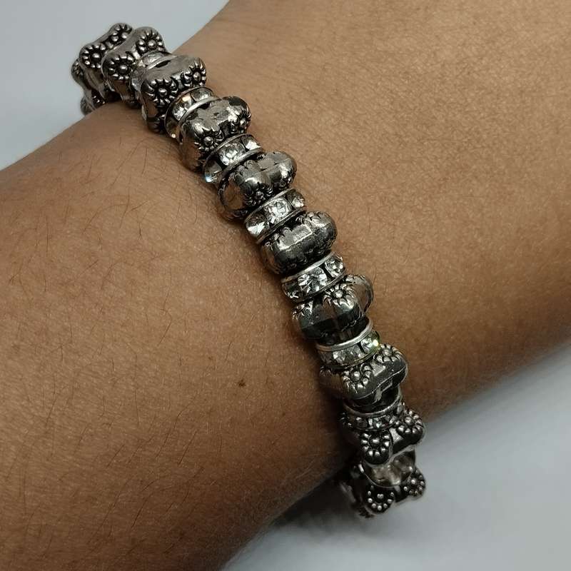 Silver Beaded Stretch Costume Jewelry Bracelet #C0085