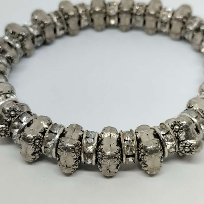 Silver Beaded Stretch Costume Jewelry Bracelet #C0085