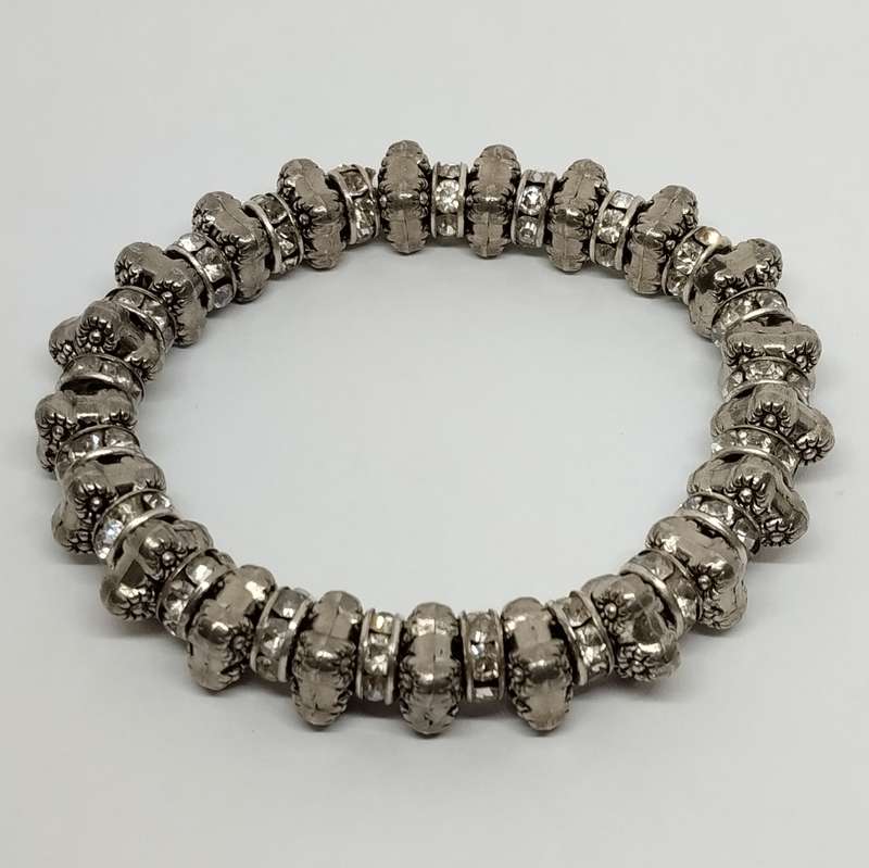 Silver Beaded Stretch Costume Jewelry Bracelet #C0085
