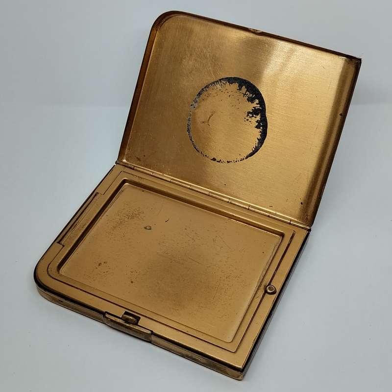 1940's Elgin American Black Enamel and Gold Cigarette Case and Scrollwork Mirror Compact #O0064