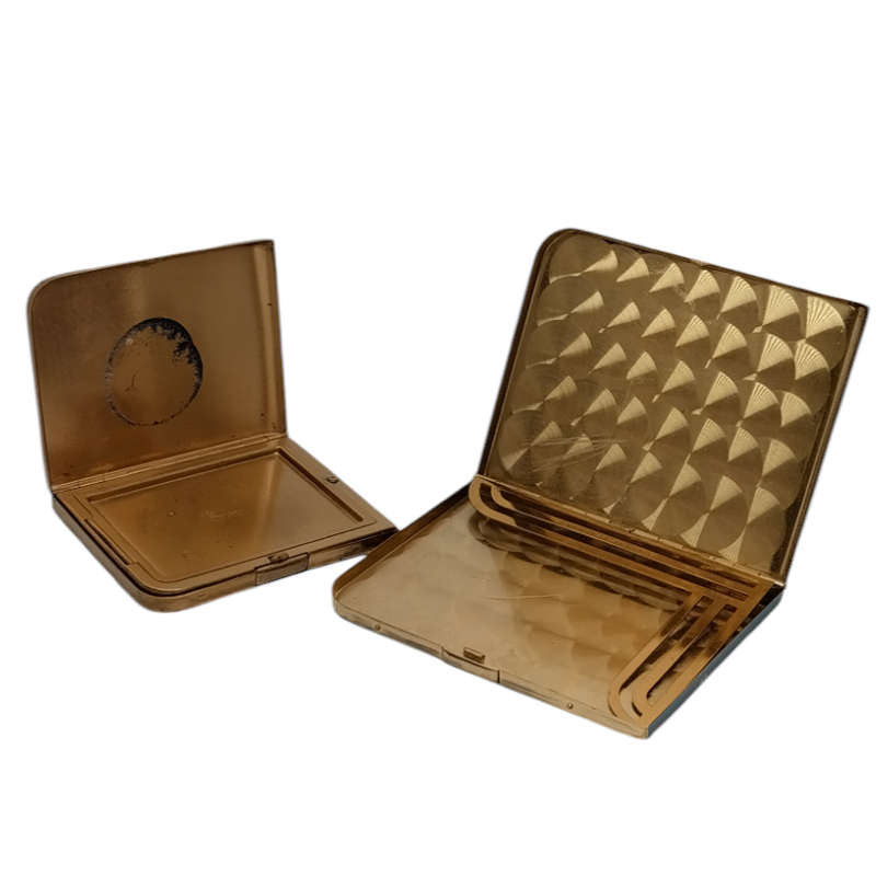 1940's Elgin American Black Enamel and Gold Cigarette Case and Scrollwork Mirror Compact #O0064