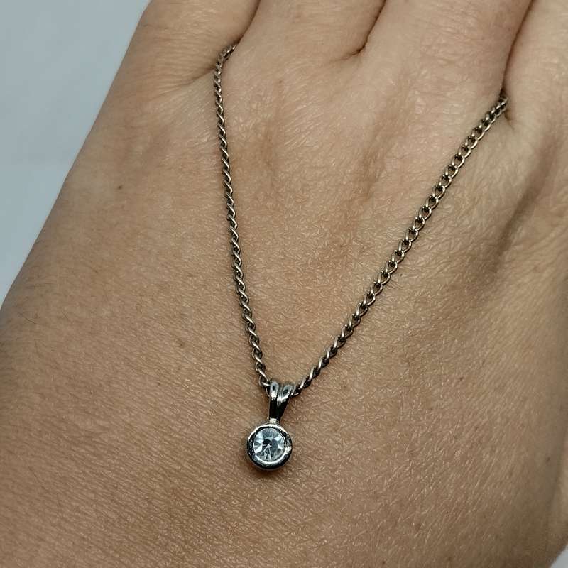 Silver Costume Jewelry Necklace with Diamante Pendant #C0102