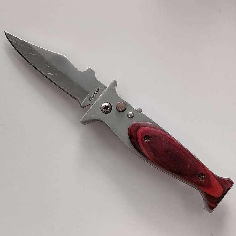 Stainless Steel with Wood Accent on Handle Pocket Knife #O0069