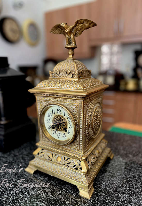 Antique French Solid Brass Mantel Clock, by S. Marti dating from 1870's, Serviced