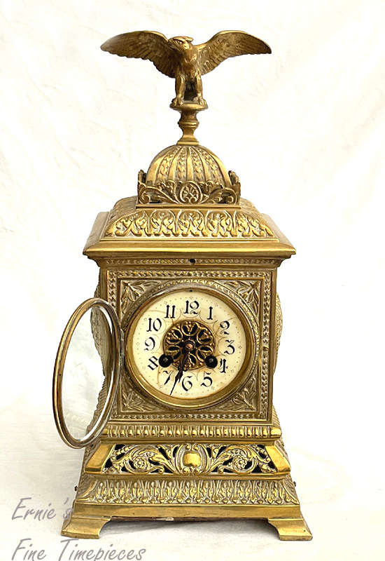 Antique French Solid Brass Mantel Clock, by S. Marti dating from 1870's, Serviced